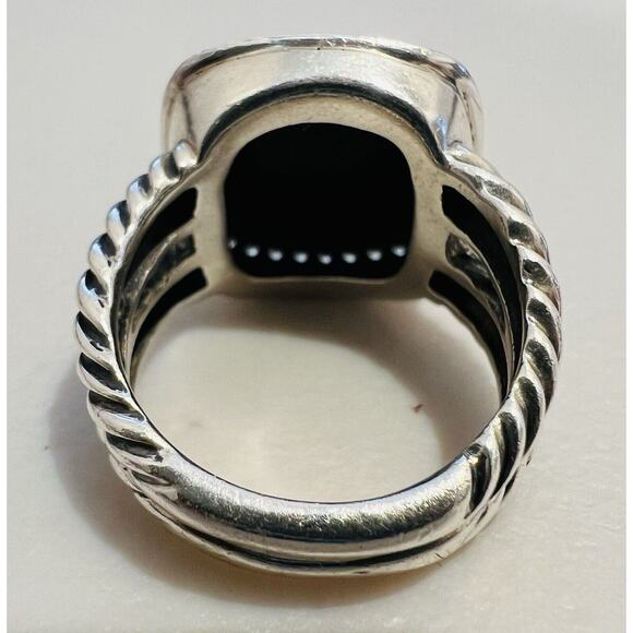 David Yurman Albion 11mm Black Onyx & Diamond 0.22 ct Halo Silver Ring Size 5.75 - Picture 3 of 5